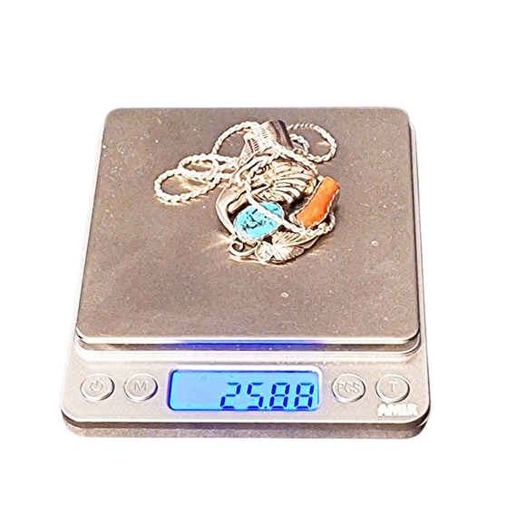 ✨OOAK! Roger Skeets Navajo Sterling Silver Turquoise and Red Coral EAGLE Pendant - Picture 14 of 17